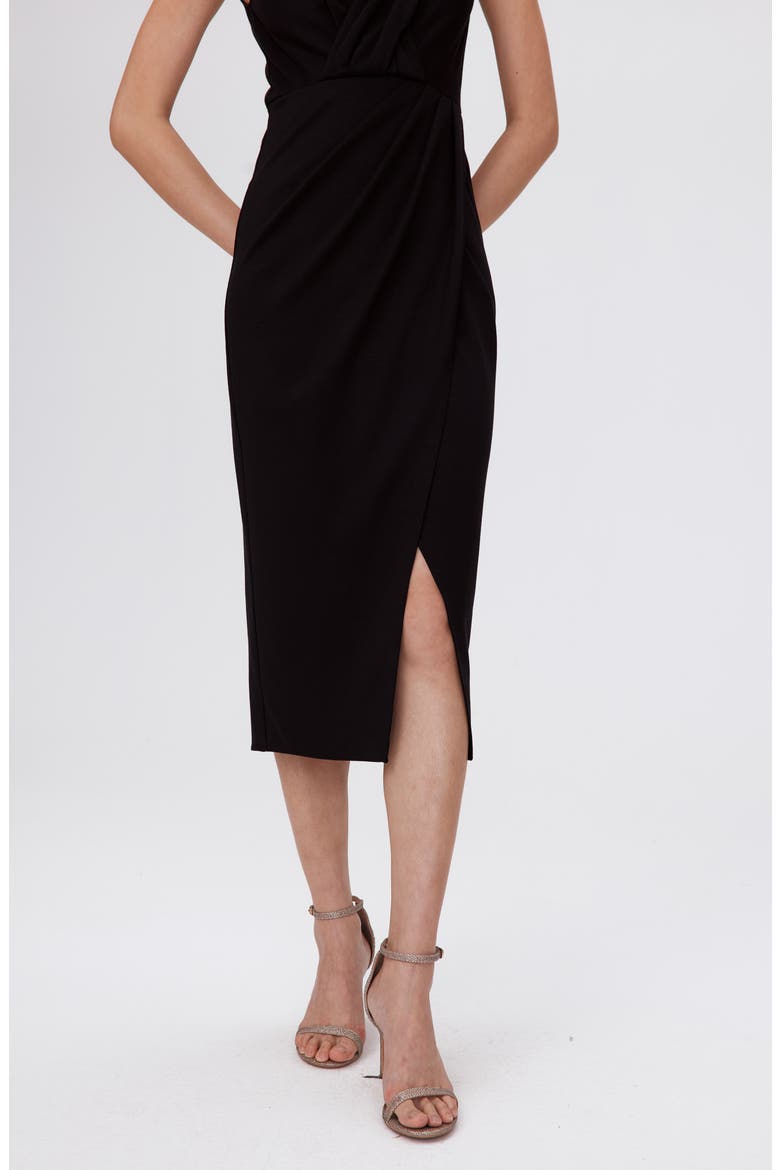 Hallie Sleeveless Faux Wrap Midi Dress, Alternate, color, BLACK