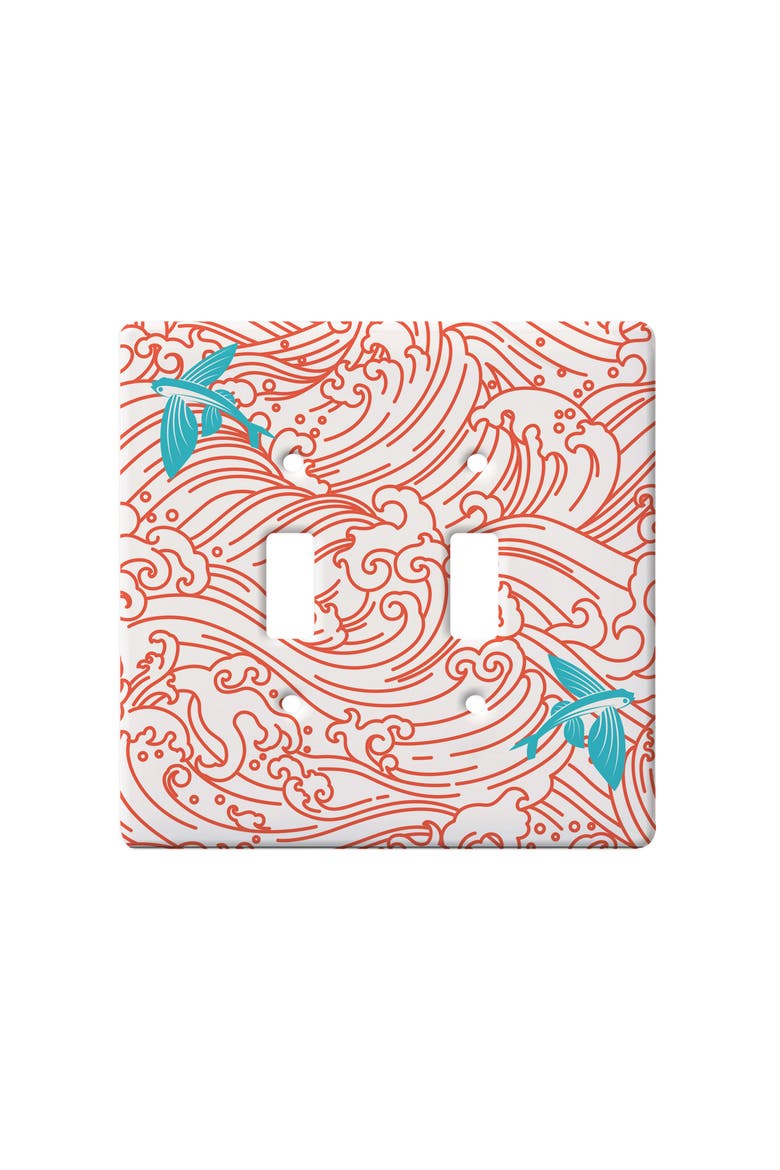 Troopical Coral Waves & Fish Double Toggle Switchplate Cover, Main, color, White