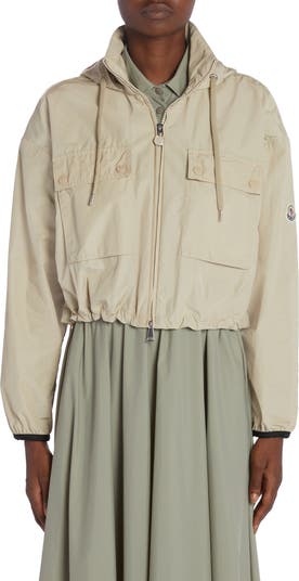 Moncler Leda Technical Poplin Crop Parka with Removable Hood