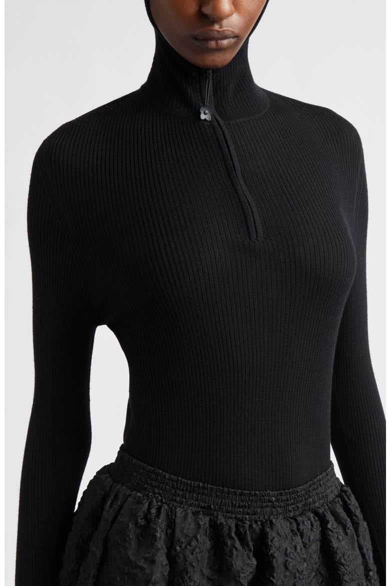 Elma Hooded Rib Merino Wool Half Zip Sweater, Alternate, color, BLACK SUMMER MERINO KNIT