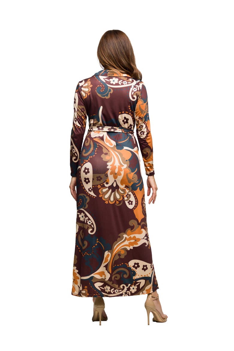 Paisley Belt Waist Maxi Dress, Alternate, color, Brown Multi