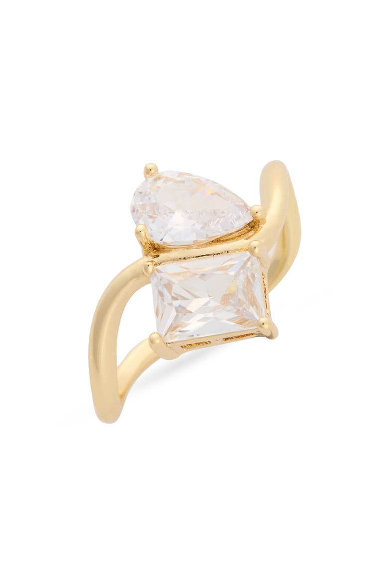 Cubic Zirconia Toi et Moi Wavy Band Ring, Main, color, CLEAR- GOLD