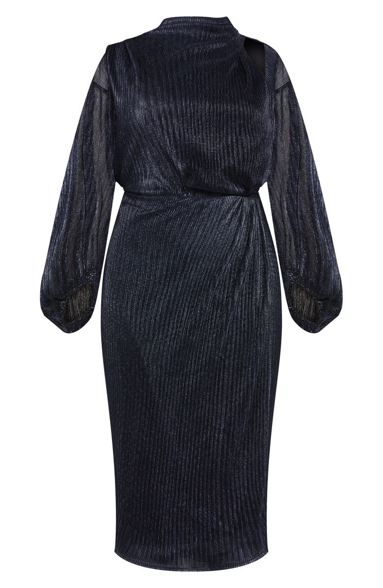 City Chic Jaylee Metallic Long Sleeve Sheath Dress, Alternate, color, Midnight