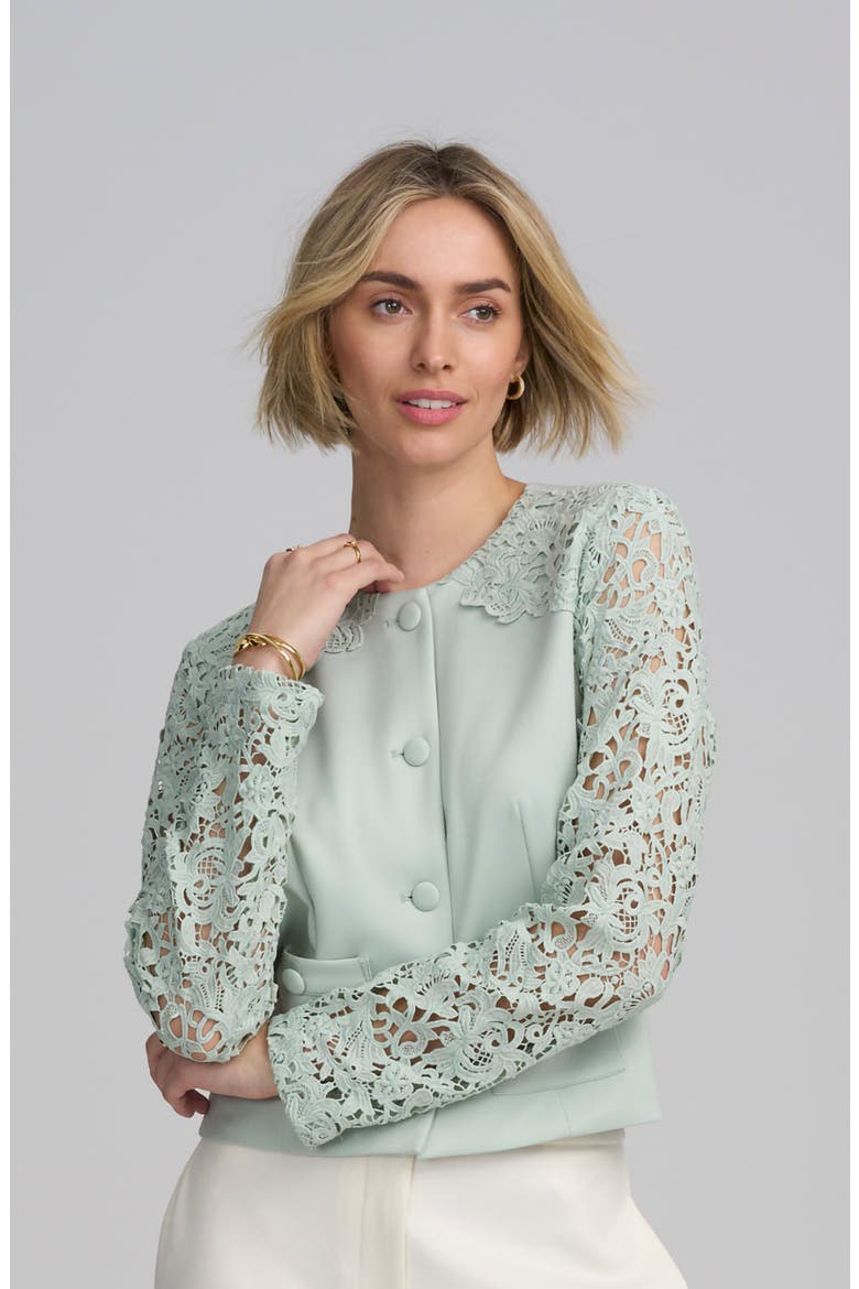 Lace Satin Jacket, Alternate, color, CELADON