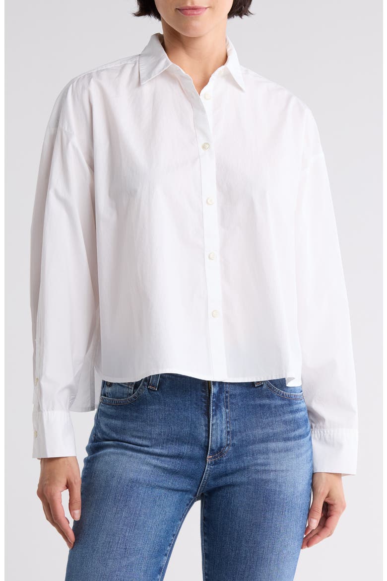Cropped Cotton Button-Up Shirt, Main, color, WHITE