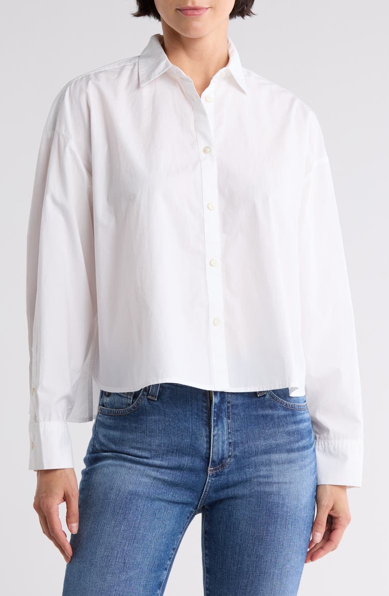 7 For All Mankind Cropped Cotton Button-Up Shirt, Main, color, 