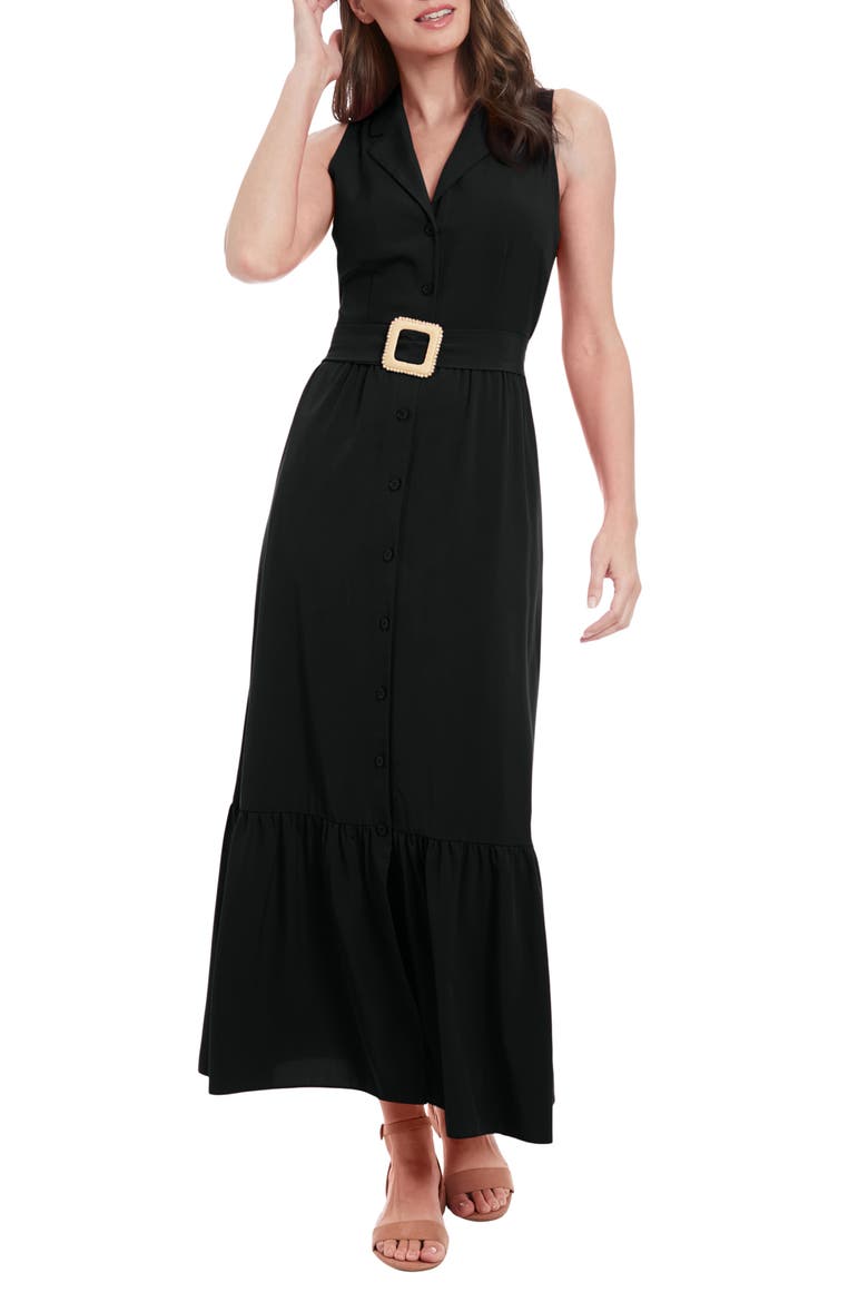 Sleeveless Belted Maxi Shirtdress, Main, color, BLACK