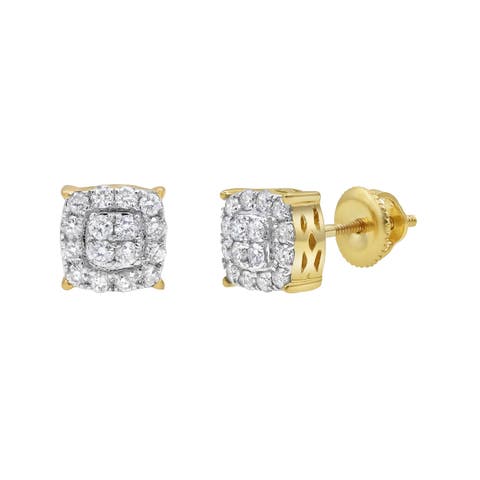Rounded Square 14K Yellow Gold Diamond Earrings - 0.31ct.