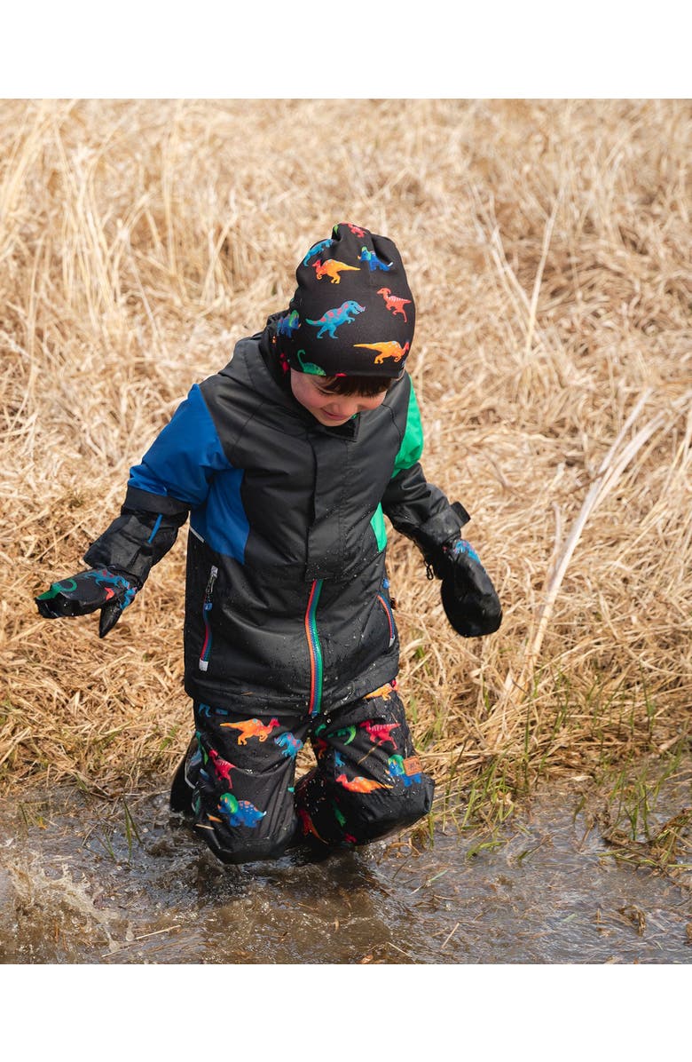 Deux par Deux Stretch Jersey Dinosaur Print Beanie, Alternate, color, Black Dinosaur Print