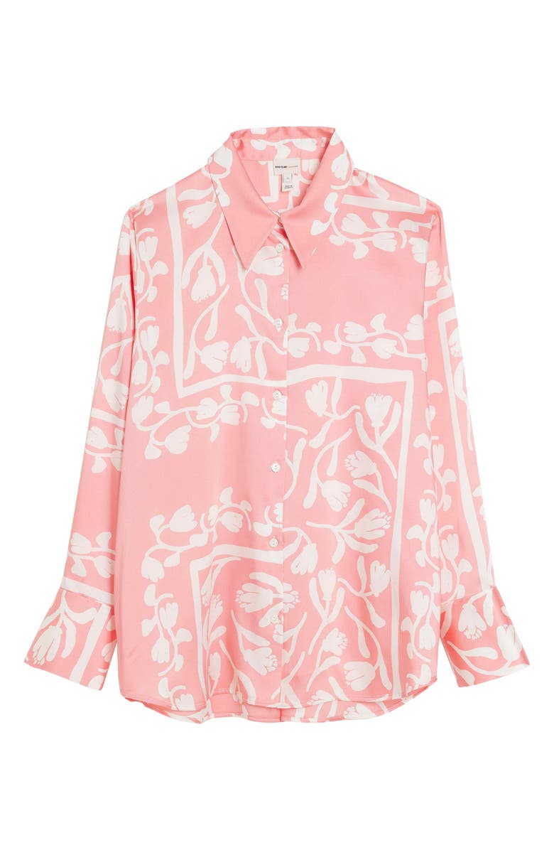 River Island Oversize Vine Print Satin Shirt, Alternate, color,