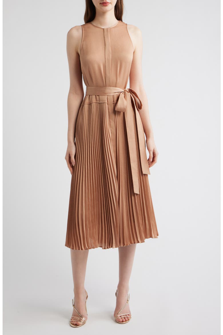 Maxine Crinkle Pleated Midi Dress, Main, color, CHAI
