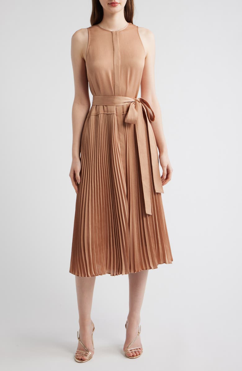 KOBI HALPERIN Maxine Crinkle Pleated Midi Dress, Main, color, Chai