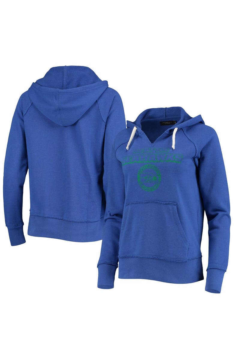 Junk Food Women's Junk Food Royal Seattle Seahawks Raw Edge Raglan Notch Neck Pullover Hoodie, Alternate, color, 