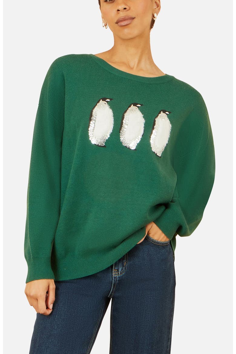 Penguin Knitted Jumper, Alternate, color, Green