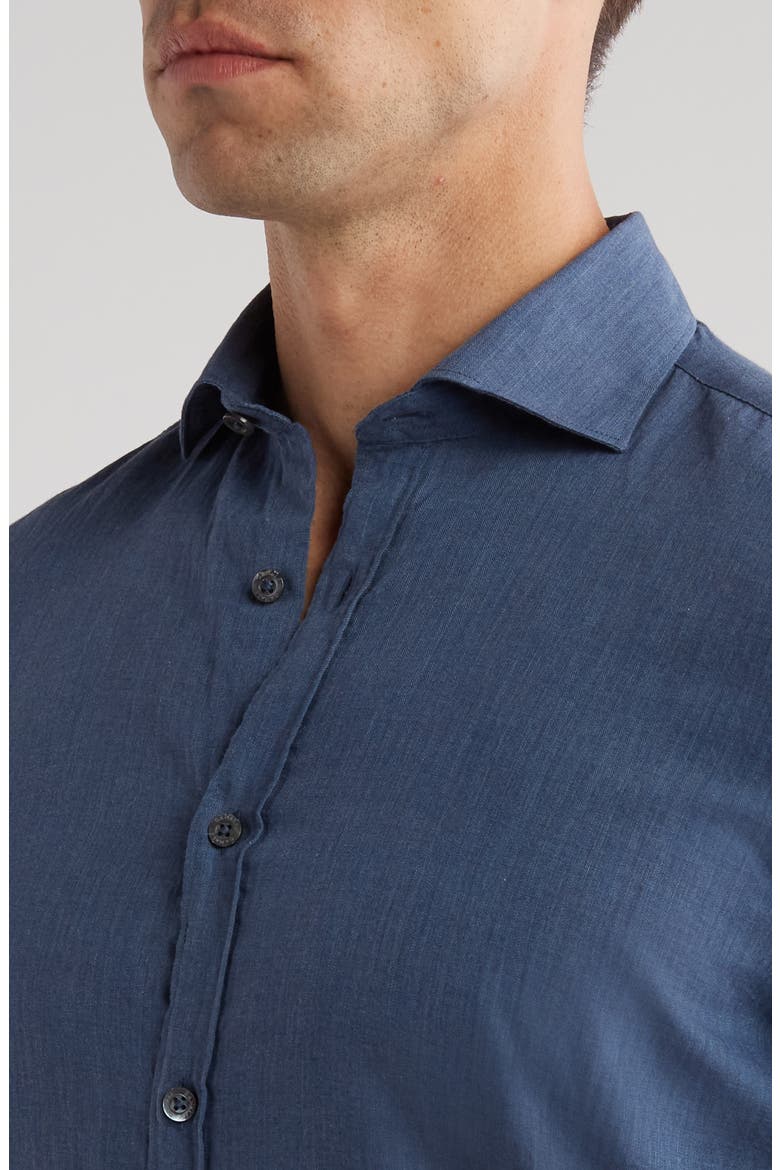 Solid Cotton Button-Up Shirt, Alternate, color, BLUE
