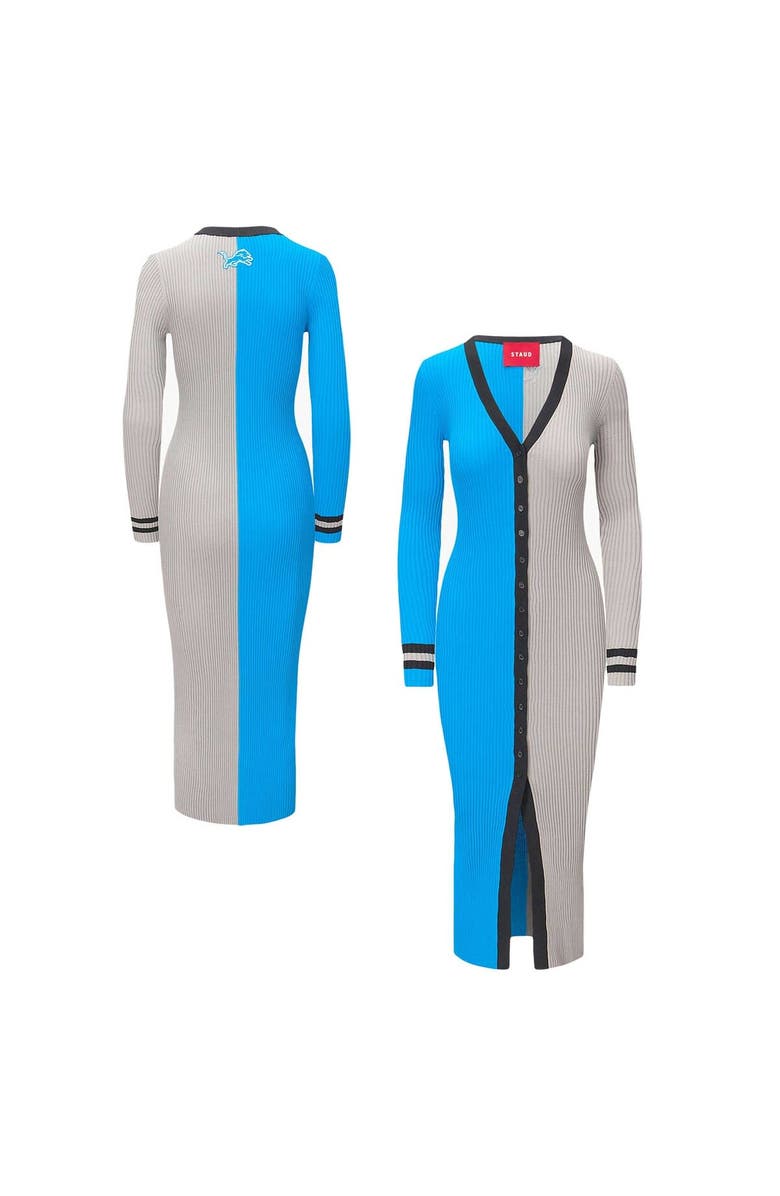 STAUD Women's STAUD Blue/Silver Detroit Lions Shoko Knit Button-Up Sweater Dress, Main, color,