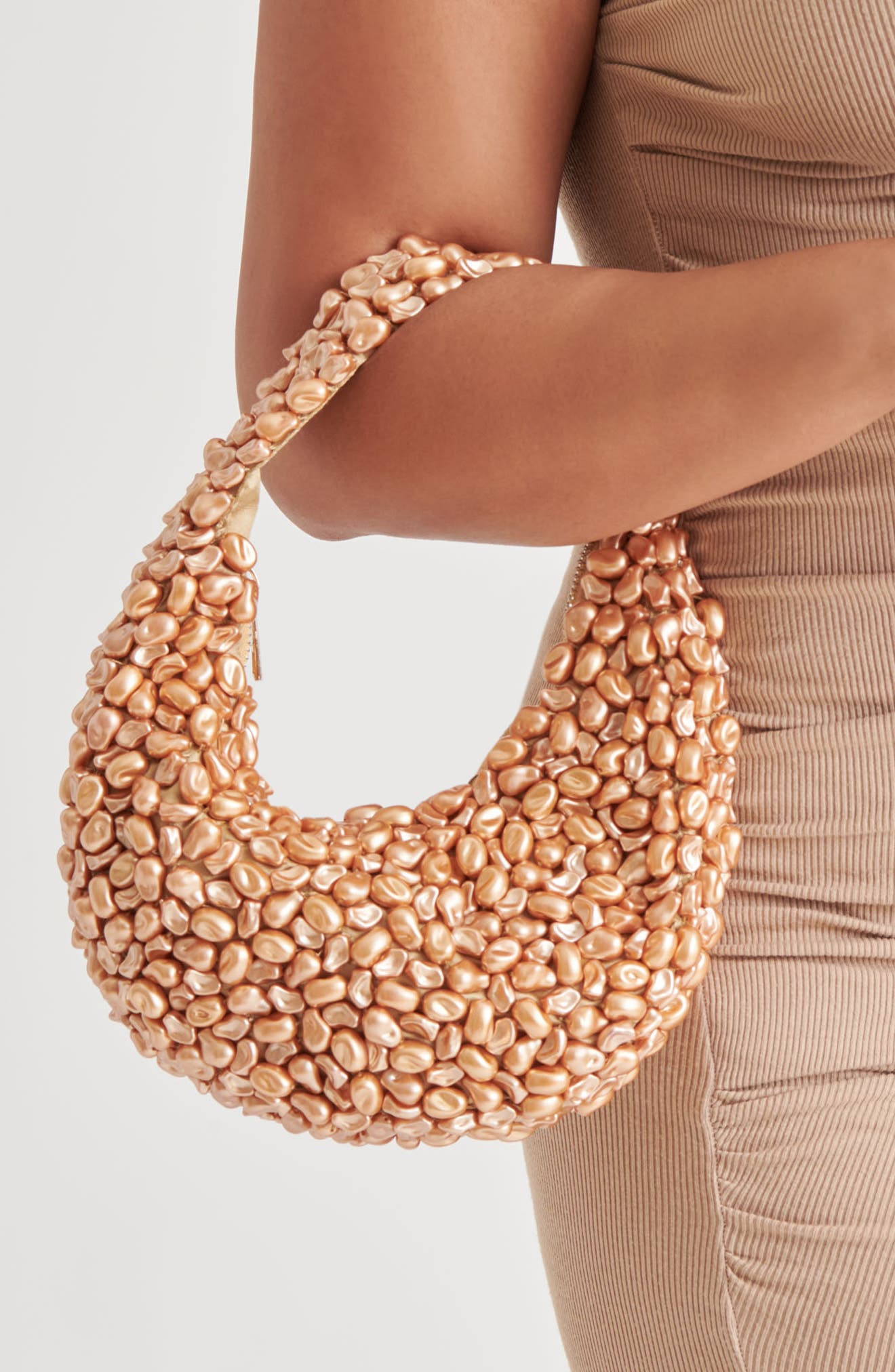 Pearla Faux Pearl Shoulder Bag, Alternate, color, GOLD