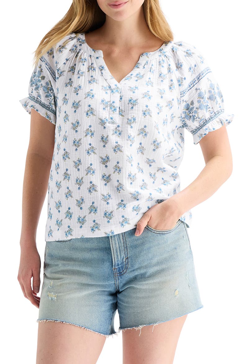 Floral Puff Sleeve Top, Main, color, WHITE MULTI