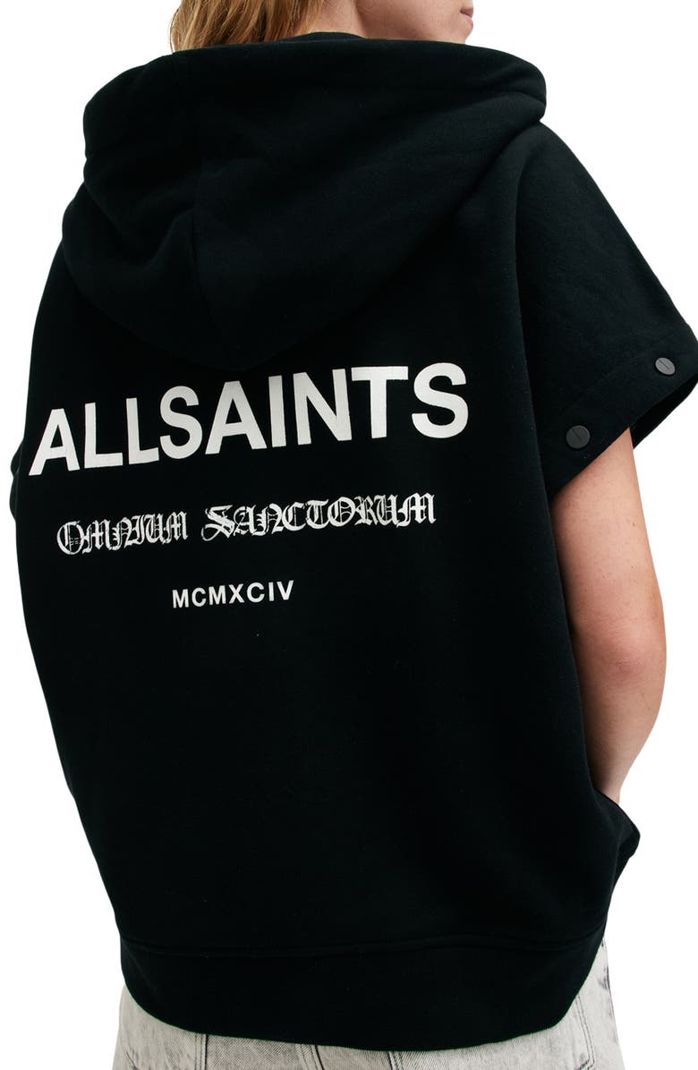 AllSaints Omnium Amphia Logo Graphic Zip Hoodie with Removable Sleeves, Alternate, color, 