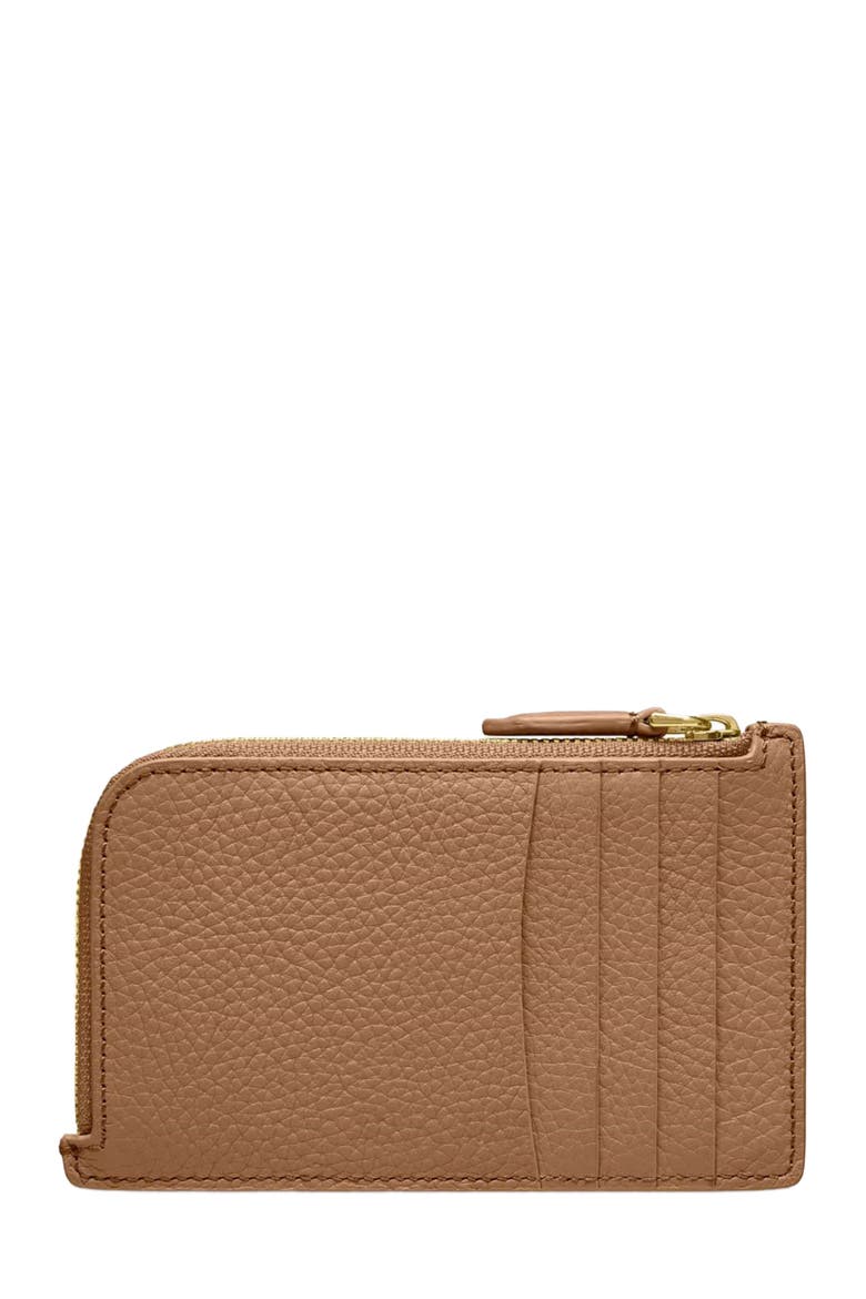 Leather Zip Card Holder, Alternate, color, Sandstone Brown