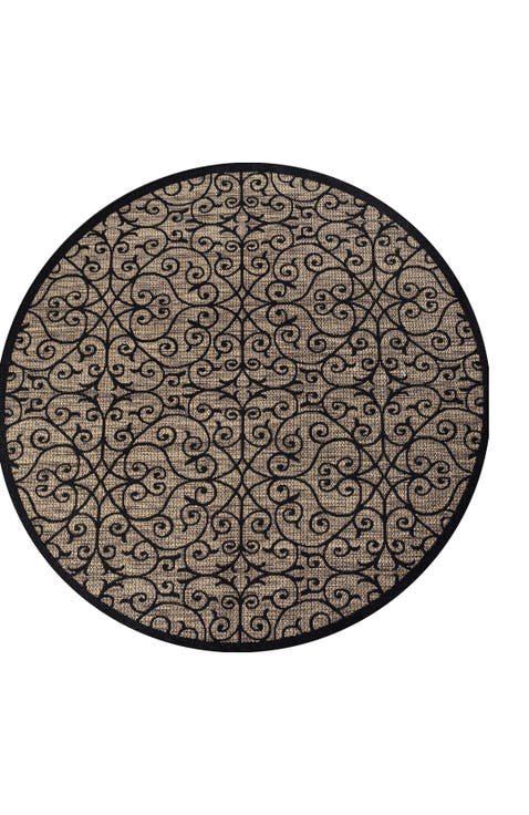 Madrid Vintage Filigree Textured Weave Indoor/Outdoor Round Area Rug