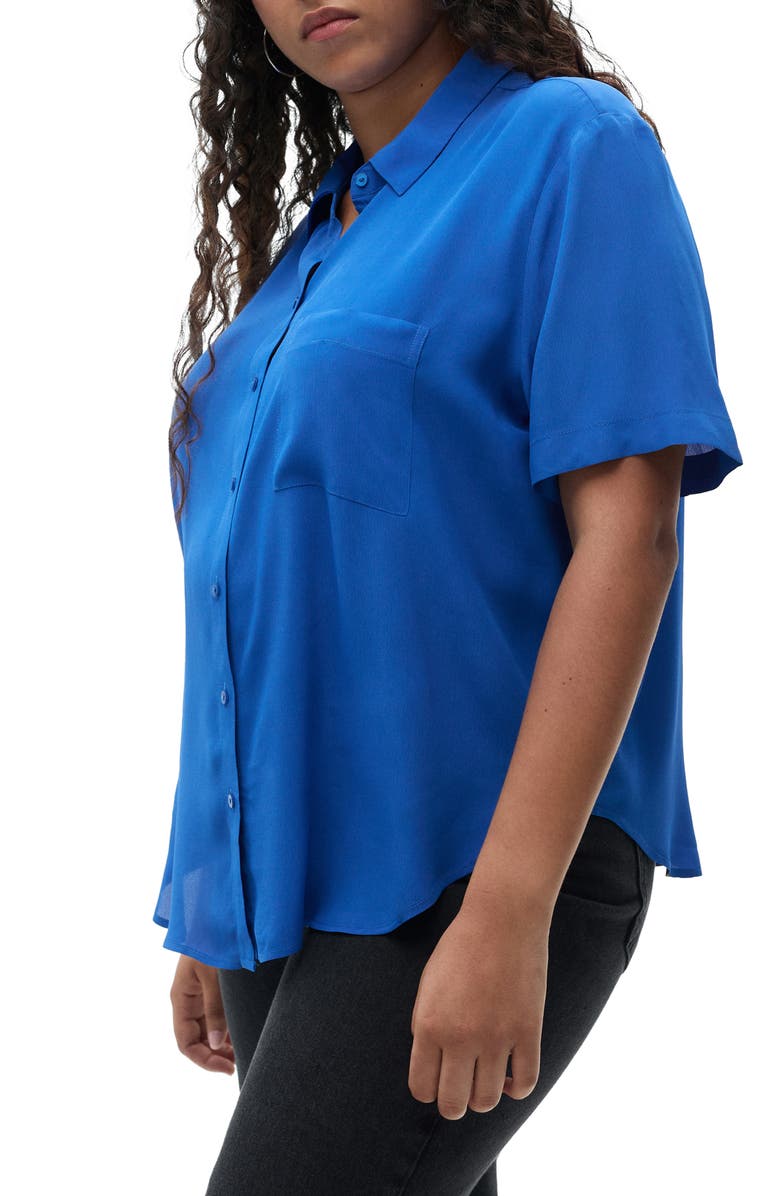 MANGO Woven Short Sleeve Button-Up Shirt, Alternate, color, Blue