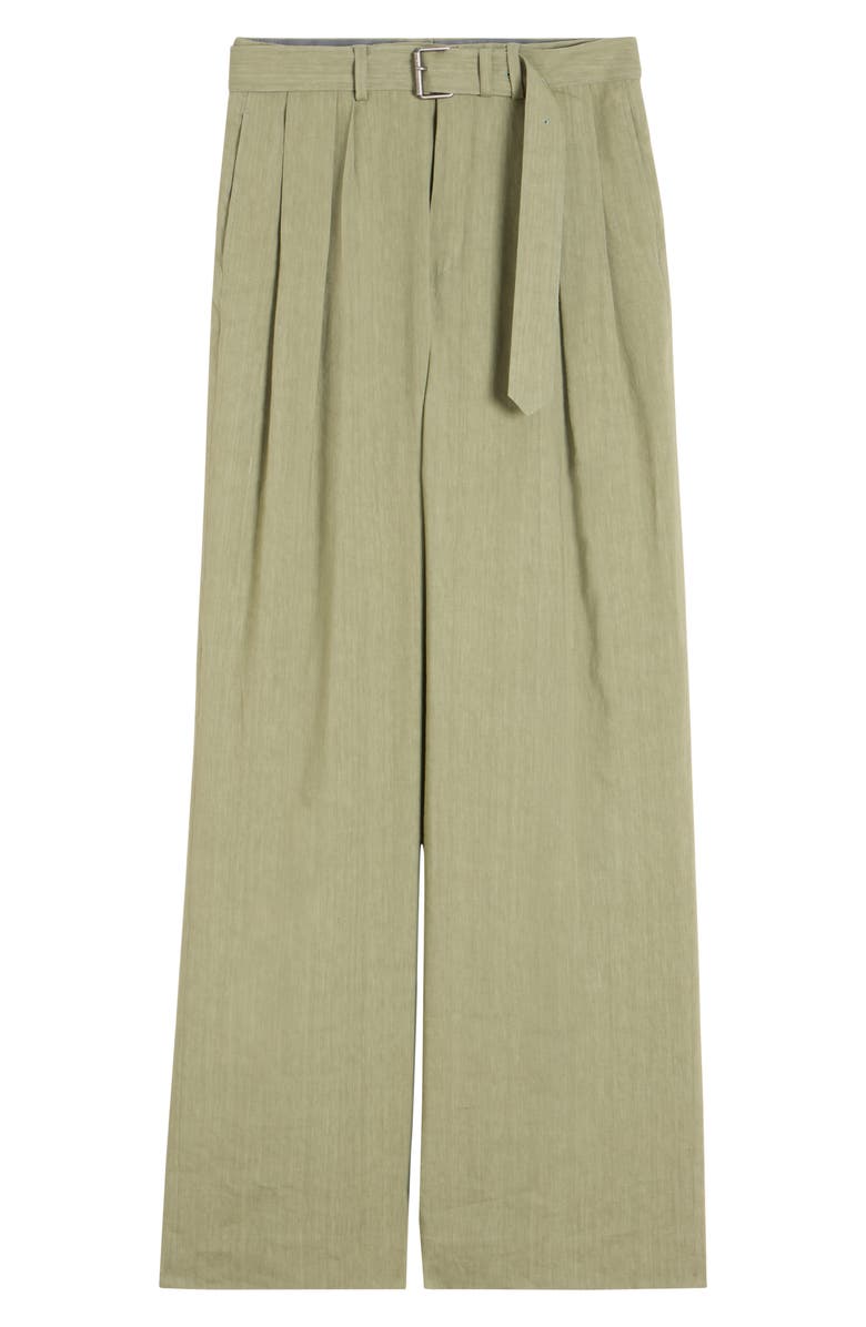 Dries Van Noten Preaches Belted Pleated Wide Leg Linen Blend Pants, Alternate, color, Pistache