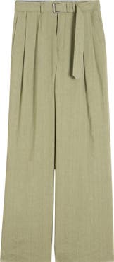 Dries Van Noten Preaches Belted Pleated Wide Leg Linen Blend Pants