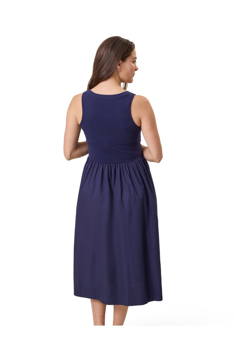 Charlotte Mixed Media Maternity & Nursing Midi Dress, Alternate, color, Navy