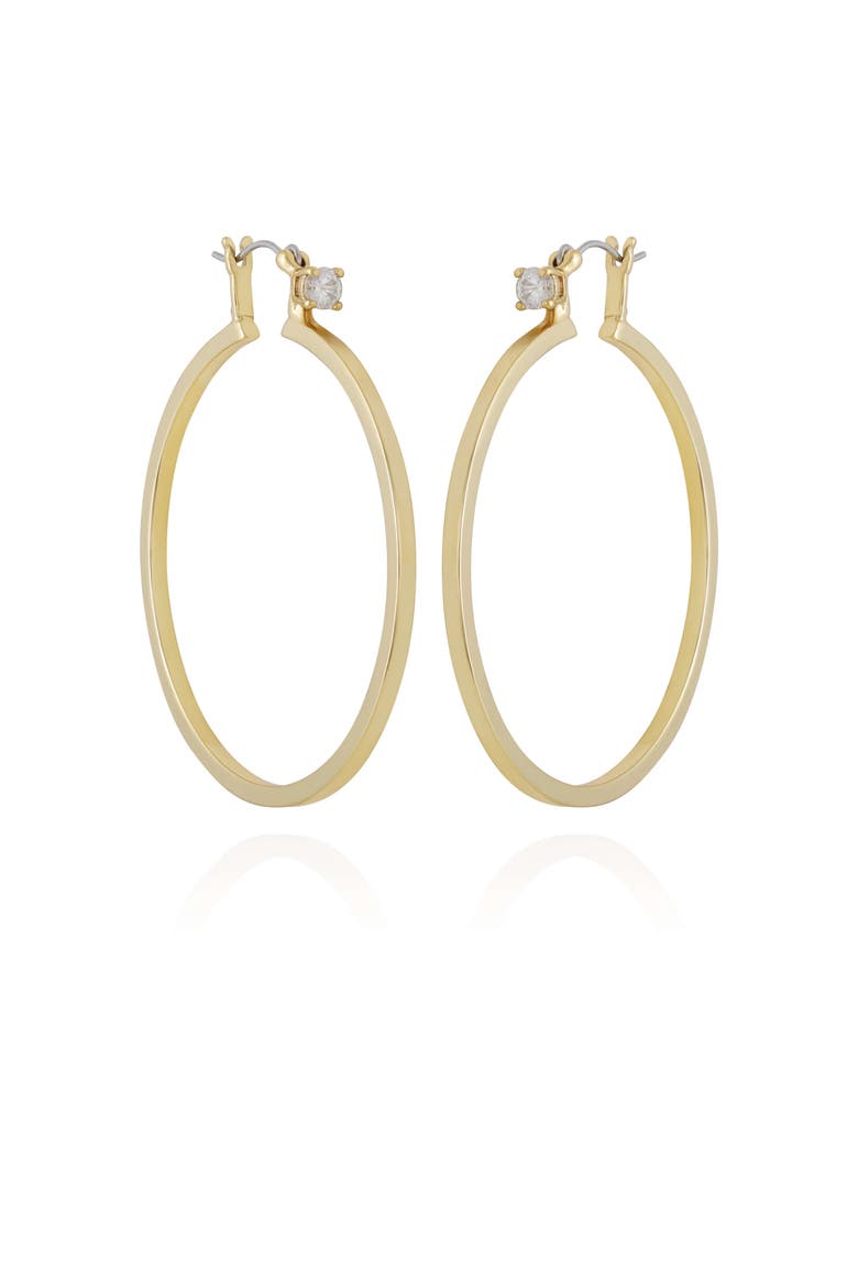 Cubic Zirconia Post Hoop Earrings, Main, color, 14K Gold Plated