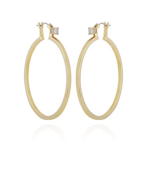 Cubic Zirconia Post Hoop Earrings