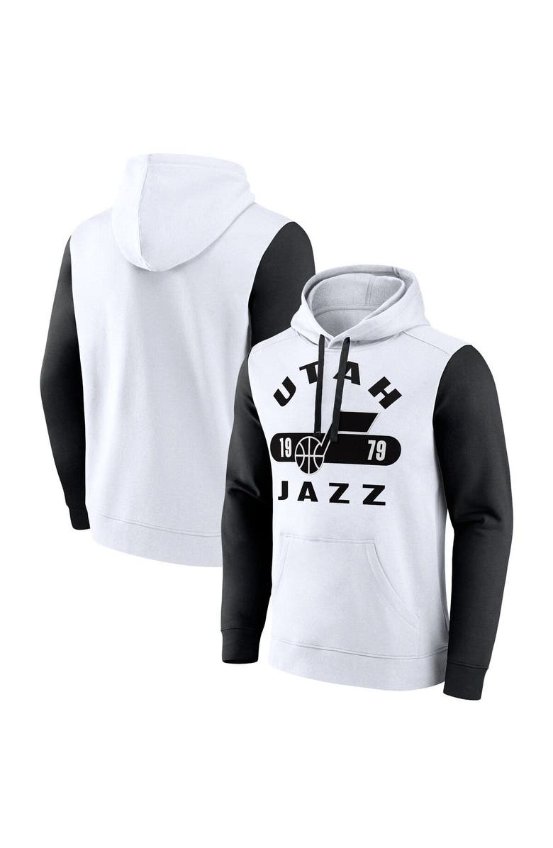 FANATICS Men's Fanatics White/Black Utah Jazz Attack Colorblock Pullover Hoodie, Main, color, 