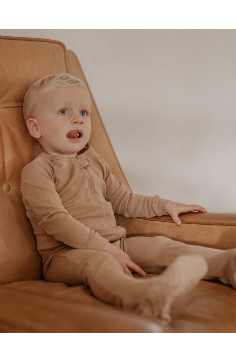 Leveret Footed Solid Cotton Matching Family Pajamas, Alternate, color, Beige