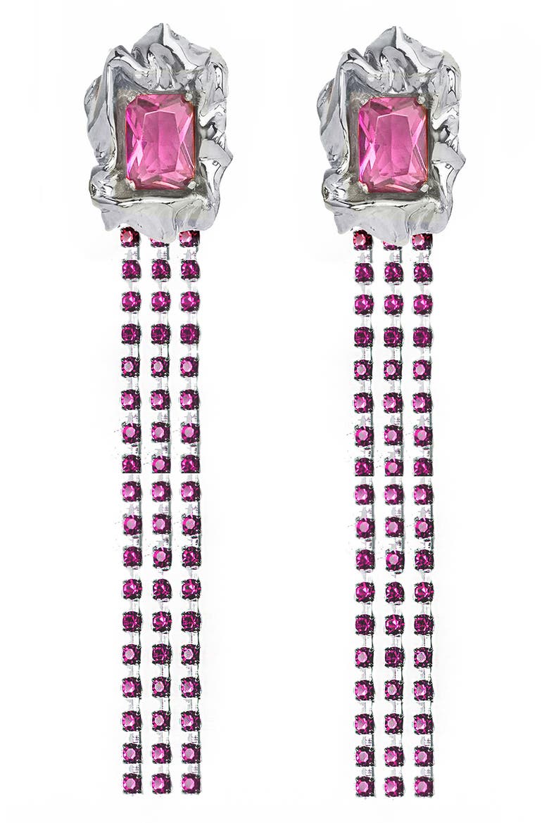 Maude Crystal Drop Earrings, Main, color, SILVER - PINK