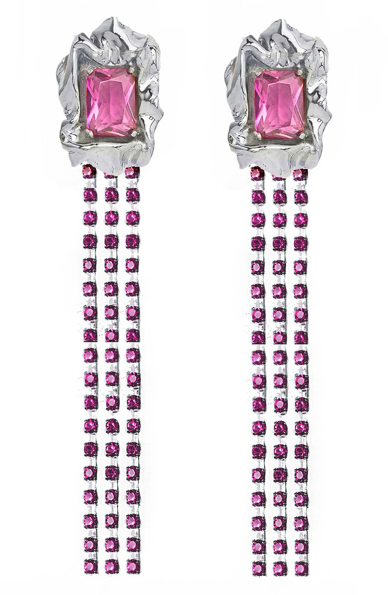 Sterling King Maude Crystal Drop Earrings, Main, color, Silver - Pink
