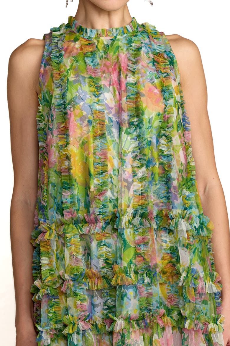 Women's Sleeveless High Neck Printed Mesh Mini Dress, Alternate, color, Green Multi