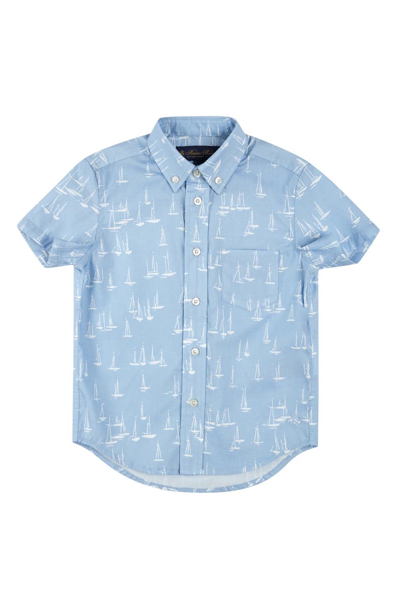 Brooks Brothers Kids' Sailboat Print Short Sleeve Cotton Button-Down Shirt, Main, color, 
