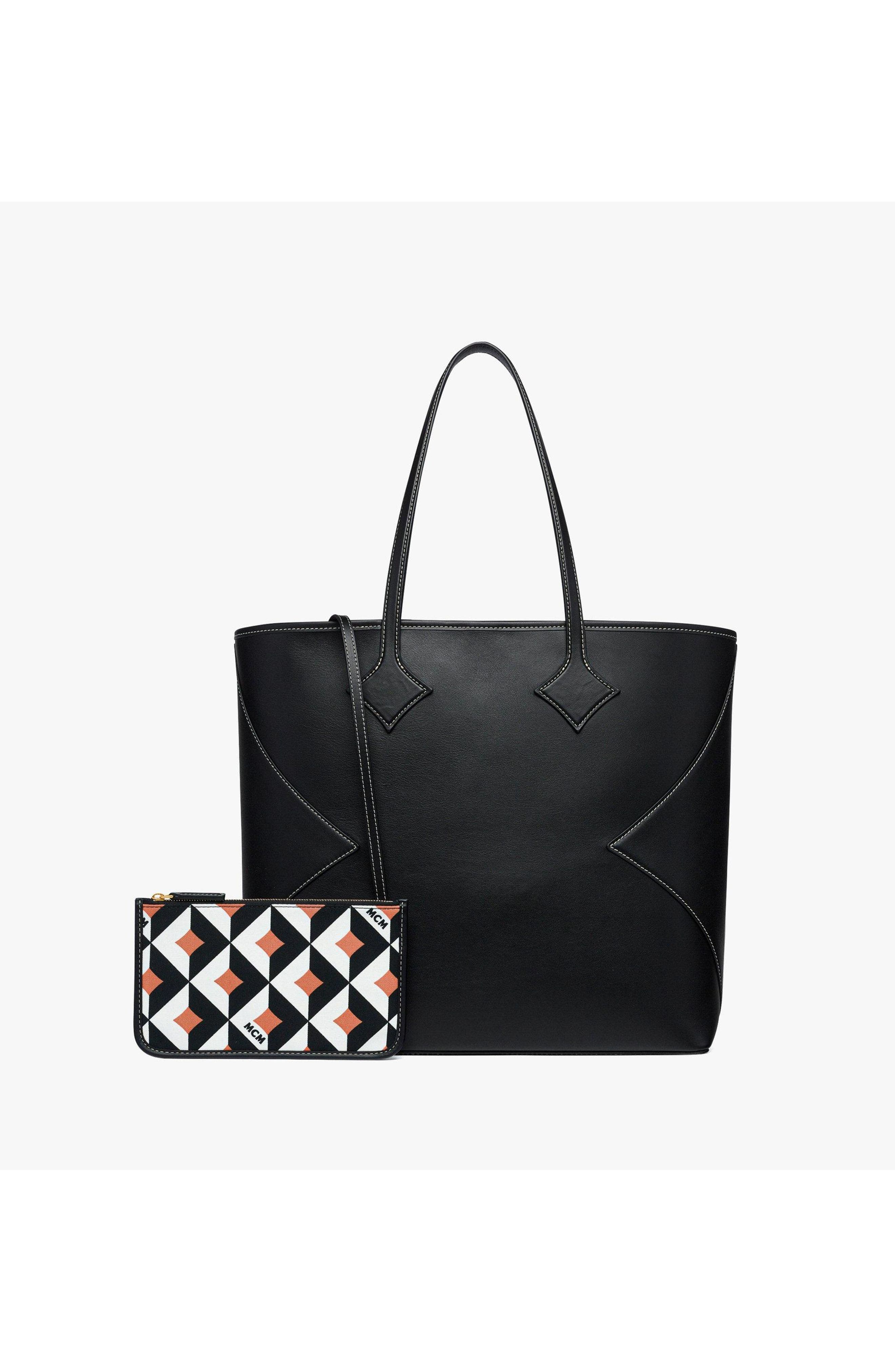 MCM Large Dia Shopper in Calfskin Leather, Alternate, color, Black