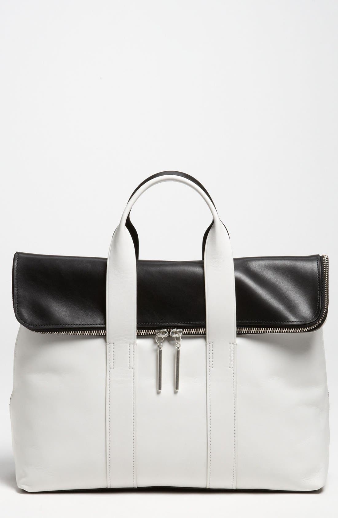'31 Hour' Leather Tote, Main, color, WHITE/ BLACK