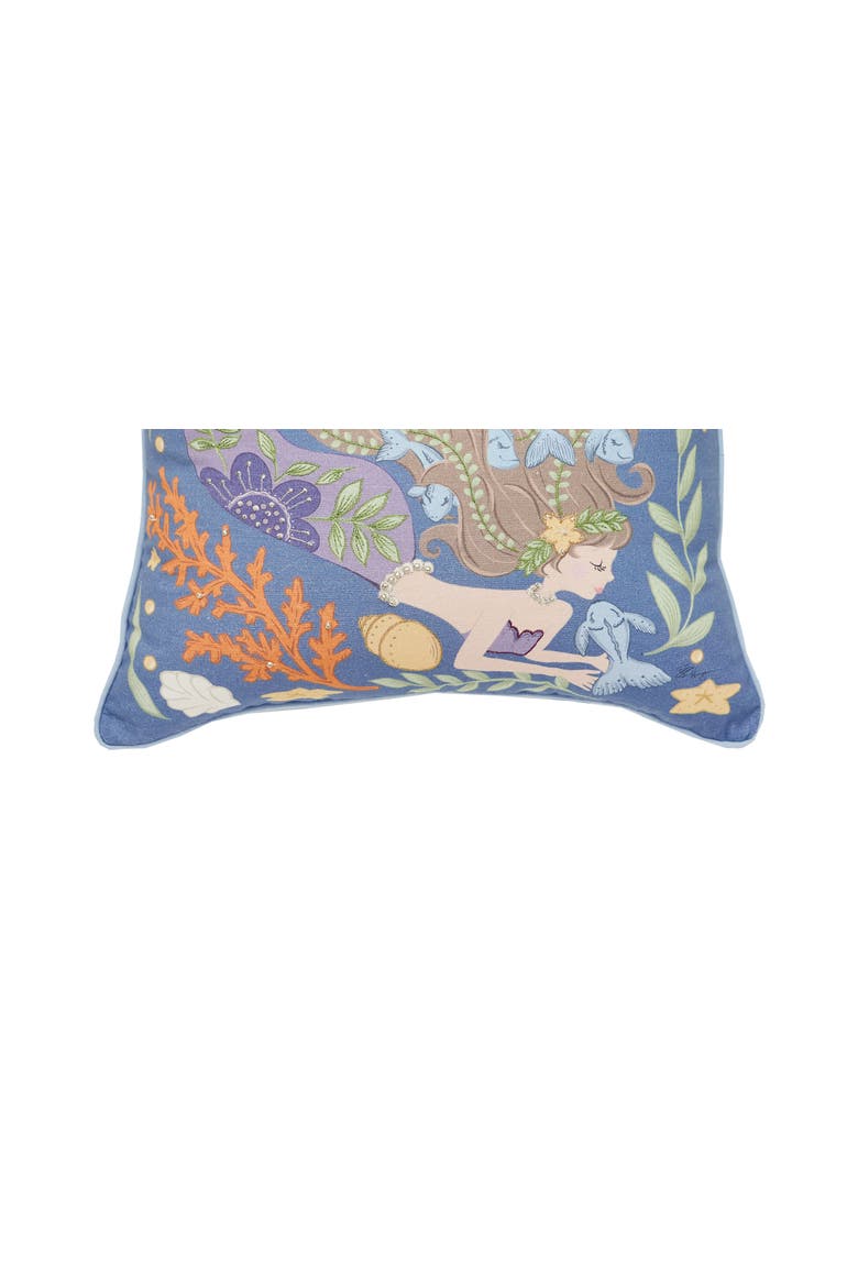 Mermaid Coral Printed & Embellished Accent Throw Pillow, Alternate, color, Blue