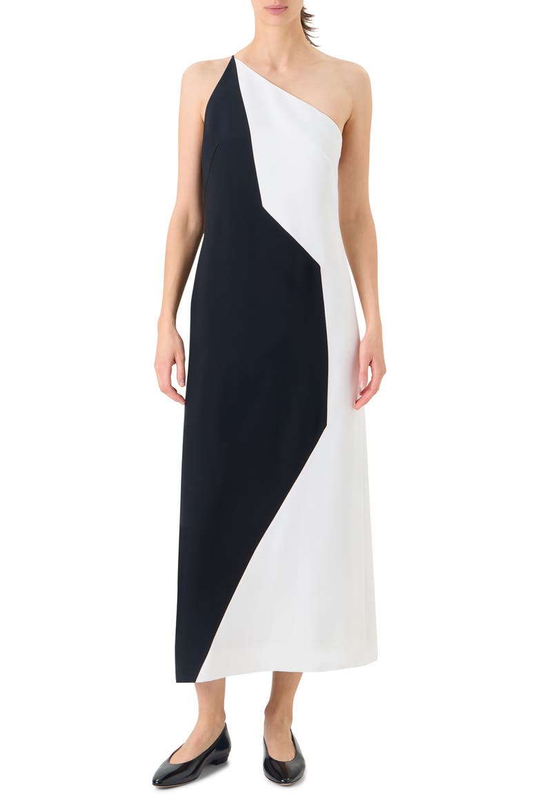 High Plains Colorblock Crepe One-Shoulder Dress, Main, color, BLACK-ECRU