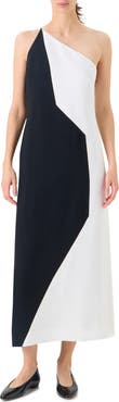 Akris High Plains Colorblock Crepe One-Shoulder Dress