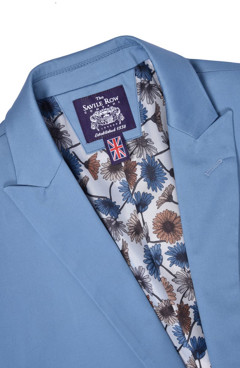SAVILE ROW CO Brixton Light Blue Solid Two Button Peak Lapel Trim Fit Stretch Cotton Suit, Alternate, color, 