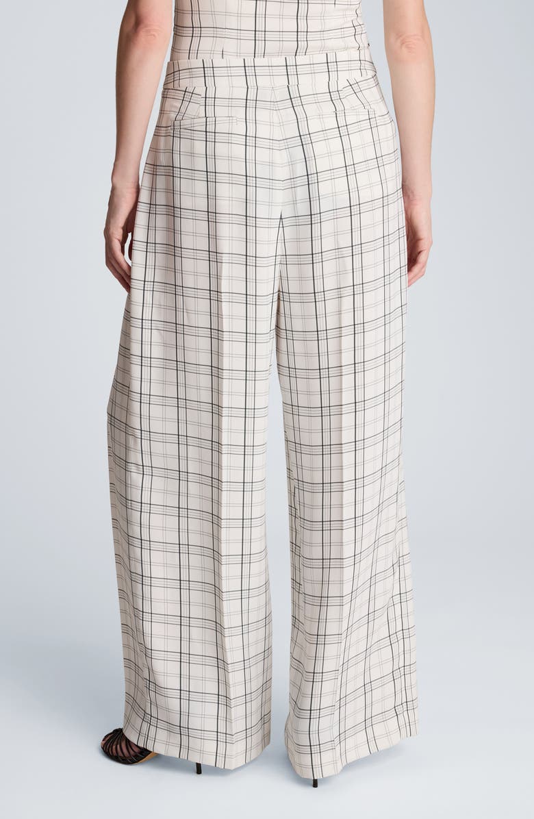 Kenneth Cole Plaid High Waist Triple Pleat Wide Leg Pants, Alternate, color, Feather White/ Black