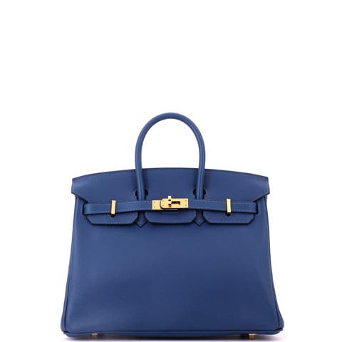 Birkin Handbag Blue Novillo with Gold Hardware 25
