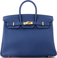 Pre-Owned Hermes Birkin Handbag Blue Novillo with Gold Hardware 25