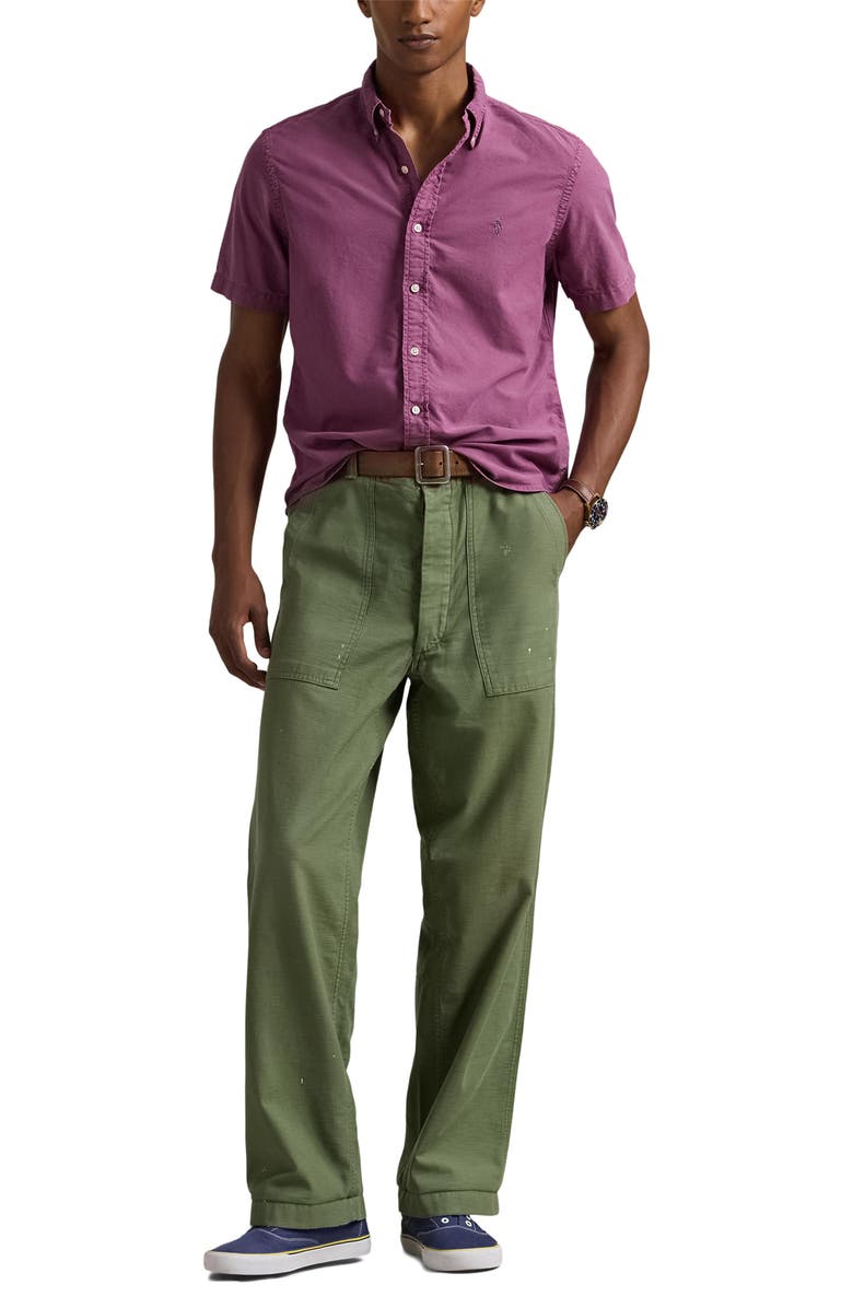 Polo Ralph Lauren Classic Fit Solid Purple Short Sleeve Button-Down Oxford Shirt, Alternate, color, 
