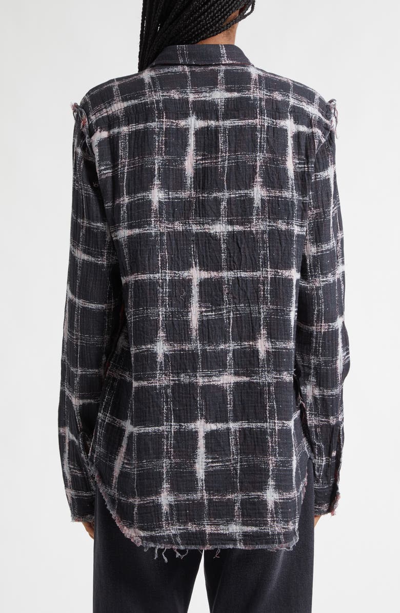 R13 Shredded Seam Drop Neck Reversible Cotton Gauze Button-Up Shirt, Alternate, color, Black Ecru Plaid Red Leopard