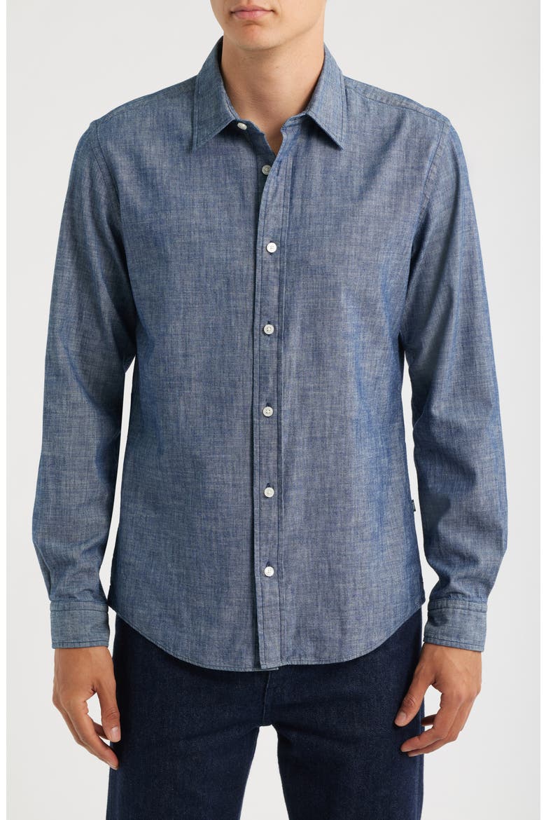 Roan Kent Slim Fit Cotton Button-Up Shirt, Main, color, DARK BLUE