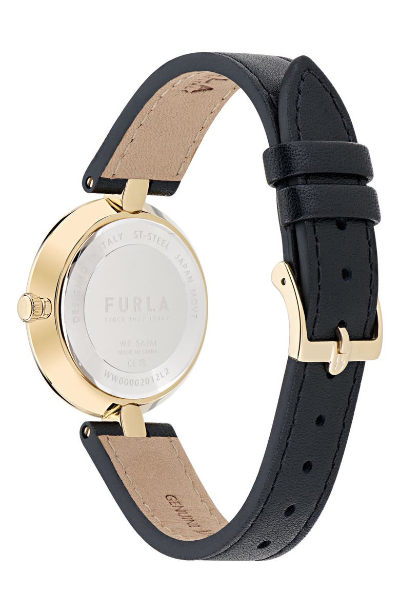 Furla Heritage Leather Strap Watch, 34mm, Alternate, color, Yellow Gold